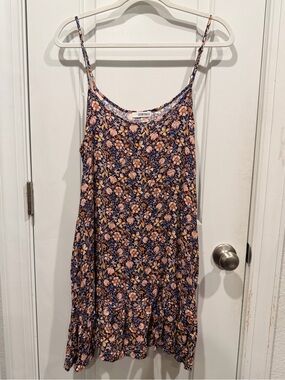 Floral Spaghetti Strap Slip Dress - Navy & Peach